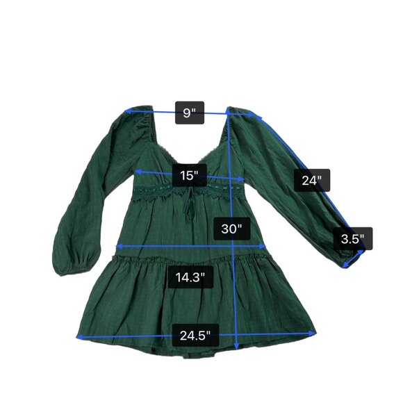 Altard State Womens Hunter Green Blend Mini Dress Lace Detail Long Sleeve Sz M - Picture 14 of 15